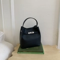 Chic black litchi leather bucket bag with silver twist lock and round top handle - Black without Pendant