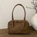 Vintage dark brown suede shoulder bag with spacious rectangular design for daily commuting - Brown