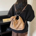 Brown faux leather convertible backpack tote with plush charm and retro texture - Brown with Pendant