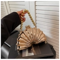 Pochette da sera in acrilico dorato lucido a forma di conchiglia con manico di perle - Oro Stile 2 (Con Manico a Perle in Metallo)