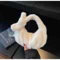 Elegante borsa da polso in pelliccia sintetica bianca con manico a nodo e cerniera - Bianco Sporco