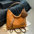 Sac hobo marron en daim avec une petite pochette et détails de fermeture éclair décorative - Orange