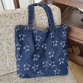 Borsa tote in denim blu scuro con motivo a stelle bianche e doppi manici - Stella Blu Scuro