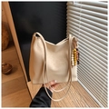 Minimalist cream faux leather tote bag with stylish wooden bead charm detail - Khaki