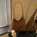 Brown suede hobo bag with subtle leopard texture, bow detail and cute bear charm - With Charm / Brown