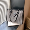 Borsa tote in tela ad alta capacità con motivo pied-de-poule bianco e nero e manici - Pied de Poule Nero
