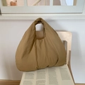 Khaki mustard yellow casual large capacity tote bag displayed on a wooden chair - Khaki