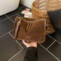 Brown suede pillow bag with leather trim and silver zipper for women fashion - Brown