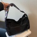 Damen Hobo-Tasche aus schwarzem Cord mit farbigem gewebtem Schultergurt im Boho-Stil - Schwarz
