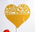Glittery gold hollow rose heart cake topper with white stick for party decoration - Gold