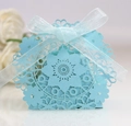Laser cut light blue snowflake gift box with ribbon for wedding candy and party favors - Pearl Pale Blue