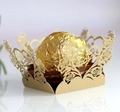 Laser cut gold favor box with hollow rose heart patterns and Love lettering for weddings - Beige Gold