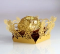 Goldene lasergeschnittene Pralinenmanschette mit Love-Text und Rosenmuster für Hochzeiten - Gold