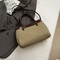 Retro two-tone handbag in olive green and dark brown faux leather with a shoulder strap - Khaki (No Pendant)