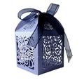 Laser cut hollow wedding candy box in light purple blue with silk ribbon decoration - Sapphire Blue
