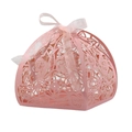 Pink laser cut wedding candy box with rose pattern and decorative light pink ribbon - Pink