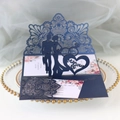 Laser cut navy blue wedding invitation with 3D silhouette of bride and groom - Magic Blue