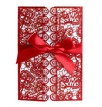 Detailed laser-cut wedding invitation with red glitter lace cover and satin bow decoration - Glitter Red