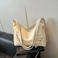 Creamy white leather tote bag in soft matte finish with adjustable shoulder strap - White Without Pendant