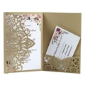 Elegant champagne gold laser-cut wedding invitation set with floral insert card - Beige Gold
