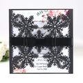 Elegant laser-cut black snowflake wedding invitation with white floral card and satin ribbon - Black