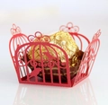Detailed laser-cut wedding candy box in red with intricate bird patterns and gold chocolate - Pearlescent Red
