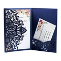 Détails du faire-part de mariage bleu marine découpé au laser avec carte de réponse - Bleu Magique