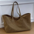 Grand sac fourre-tout rétro en daim kaki foncé avec double poignée pour le trajet quotidien - Kaki