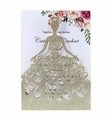 Dettaglio dell'invito di nozze laser-cut con silhouette di principessa dorata e fiori rosa - Oro Chiaro Glitter