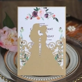 Faire-part de mariage doré découpé au laser avec silhouette et carte florale élégante - Beige Or