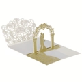 3D Laser-Hochzeitskarte mit elfenbeinfarbenem und goldenem Glitzer-Blumenbogen-Design - Glitzer Cyan Gold (Vollständiges Set)