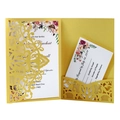 Détails de l'invitation de mariage dorée découpée au laser avec carte de réponse RSVP - Or