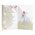 Elegant laser cut snowflake invitation card with silver glitter finish and floral insert - Light Gold Glitter