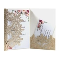 Golden glitter laser cut snowflake wedding invitation set with floral inner cards - Glitter Rose Gold