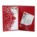 Detailed laser-cut wedding invitation set featuring red lace pocket and RSVP floral cards - Pearlescent Red