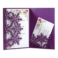 Detailed laser-cut purple snowflake wedding invitation set with floral card and RSVP card - Dark Purple