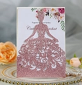 Detail of laser-cut glitter girl silhouette on an elegant floral wedding invitation card - Glitter Pink