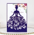 Detail of laser-cut purple wedding invitation featuring an elegant girl silhouette and floral card - Deep Blue