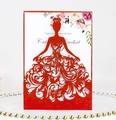 Laser cut wedding invitation with red bride silhouette cover and floral inner card - Pearlescent Red