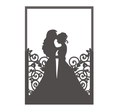 Detailed laser cut black silhouette design featuring two girls hugging with floral accents - Black