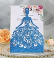 Invito a nozze blu glitterato tagliato al laser con silhouette di abito da principessa - Blu Reale Scintillante