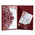 Invitations de mariage découpées au laser bordeaux avec motifs floraux et cartes RSVP - Rouge Foncé