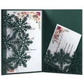 Laser-cut dark green snowflake invitation card with floral insert for Christmas and New Year - Ink Green