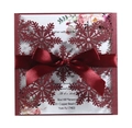 Laser cut burgundy snowflake wedding invitation card with ribbon and floral inner sheet - Dark Red