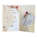 Faire-part mariage ivoire découpé au laser avec pochette fleurie et carte rsvp - Ivoire