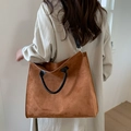 Grande borsa tote in tela leopardata marrone scamosciata per il pendolarismo femminile - Marrone