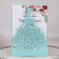 Laser cut mint green wedding invitation featuring elegant princess dress silhouette design - Pearl Pale Blue