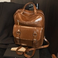 Sac à dos vintage en cuir ciré marron avec finition brillante et bretelles réglables - Marron