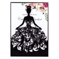 Laser cut wedding invitation with black bride silhouette and floral inner card - Black