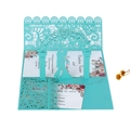 Teal lace laser-cut 3D pop-up wedding invitation card with elegant floral inner sheet - Tiffany Blue